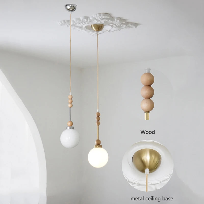 suspension vintage en verre et bois led - vue 6 sur 7