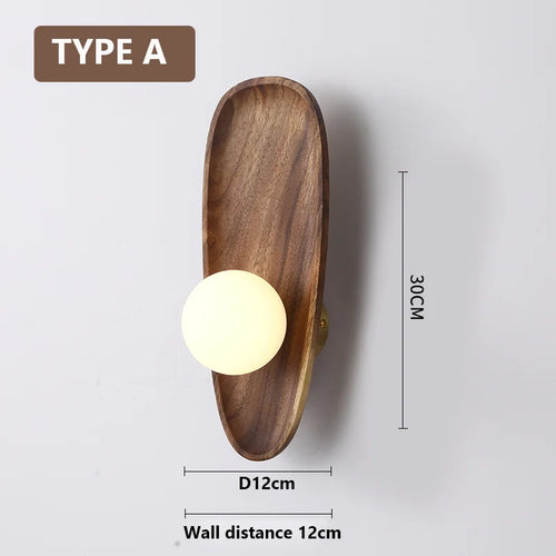 Natural wood wall light with vintage glass shade - vue 9 sur 8
