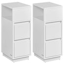 VASAGLE Slim Bedside Tables, Set of 2, Small Narrow Side End Tables with 2 Drawers, 1 Open Compartment Mounted to Face Left
