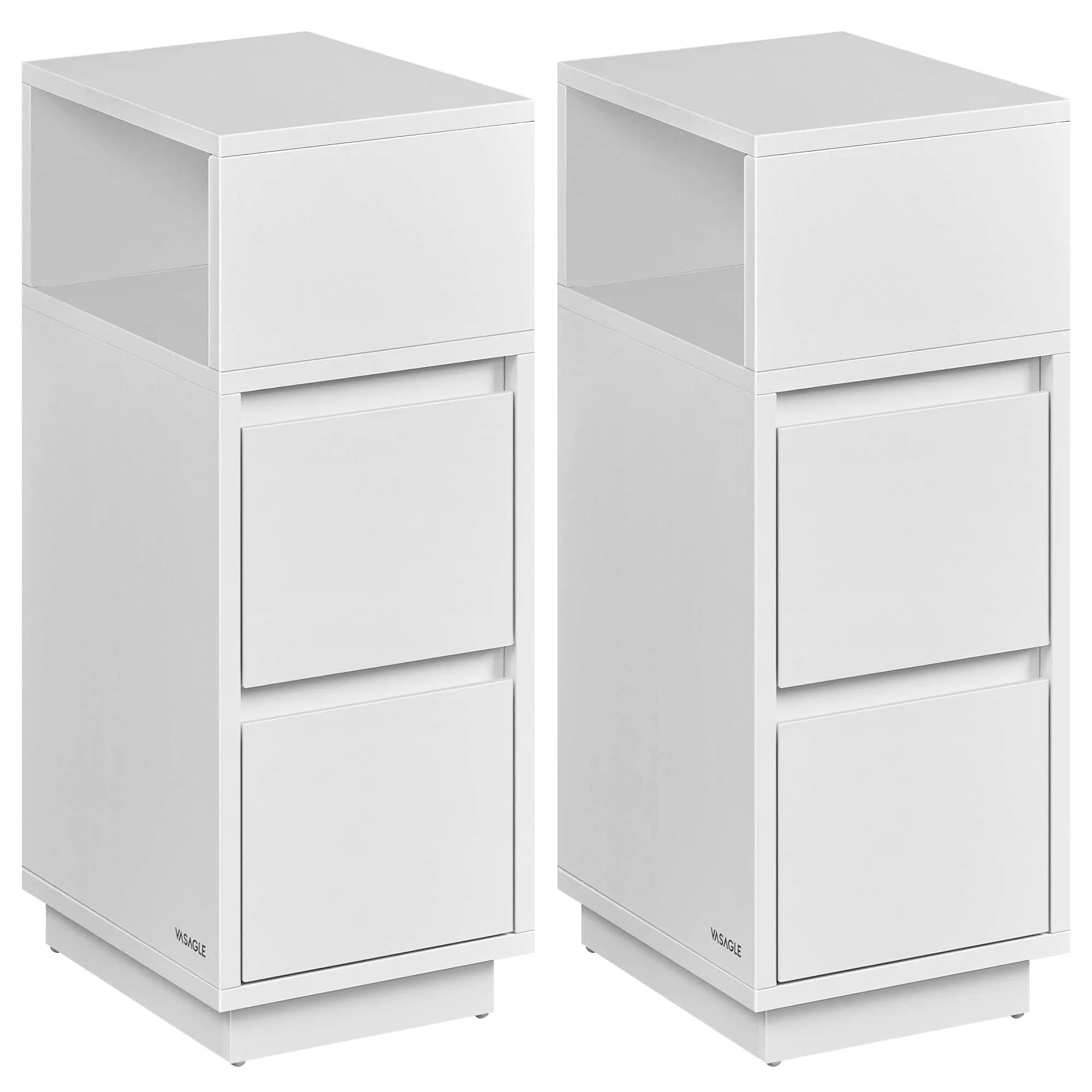 VASAGLE Slim Bedside Tables, Set of 2, Small Narrow Side End Tables with 2 Drawers, 1 Open Compartment Mounted to Face Left - vue 8 sur 9