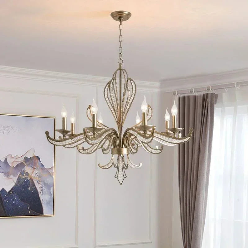 American retro crystal chandelier, French creative candle design, bedroom, living room, study, interior decoration lamp - vue 3 sur 9