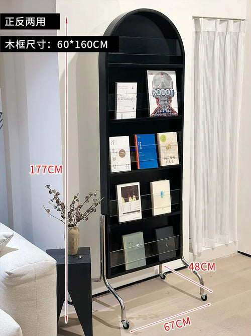 Adjustable solid wood full body mirror, magazine bookshelf mirror, floor standing retro with wheel fitting mirror - vue 19 sur 18