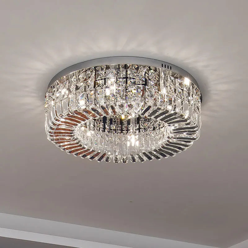 lustre moderne en cristal chrome rond nordique led suspendu - vue 5 sur 8