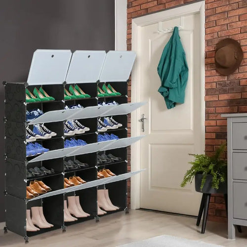 organisateur pliable pour chaussures avec couvercle transparent et compartiments - vue 2 sur 11