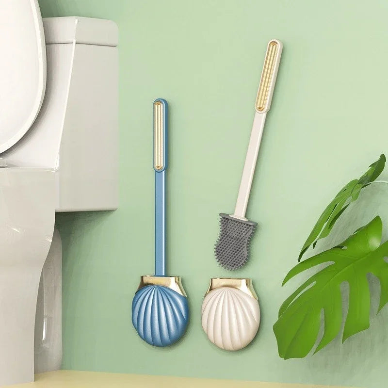 brosse de toilette en silicone avec support pratique et long manche - vue 3 sur 10