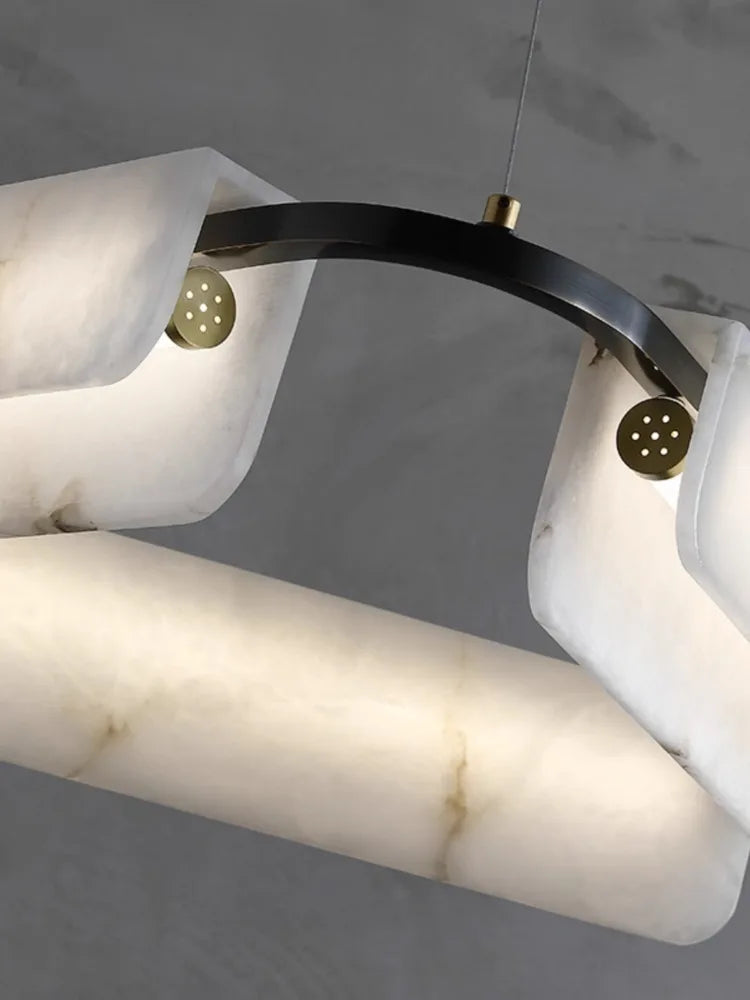 lustre en marbre naturel pur et cuivre design lumineux moderne - vue 6 sur 11