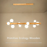 lustre moderne en bois et verre laiteux pour espaces contemporains
