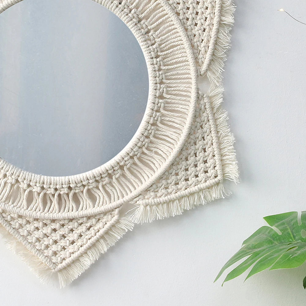 miroir mural en macramé décoration intérieure style bohème - vue 5 sur 11