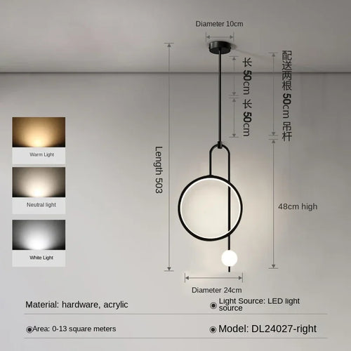 Modern pendant light with gold ring and minimalist Nordic lighting - vue 9 sur 12