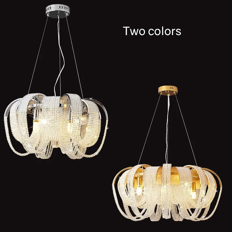 lustre à led avec pompons en cristal pour décoration intérieure - vue 6 sur 10