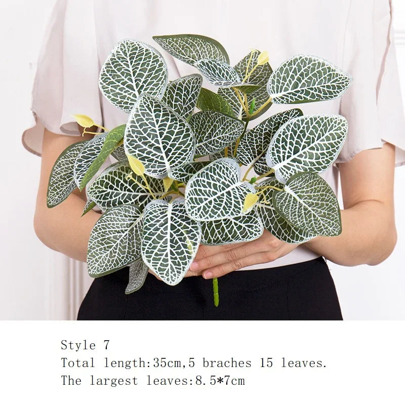 Artificial Grass Green Plants Wall Decor Accessories For Wedding,Plastic Monstera Fake Plants For Home Garden Bonsai Decoration - vue 12 sur 16
