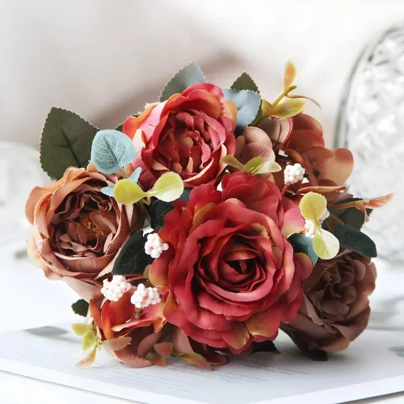 bouquet de pivoines roses en soie pour décoration intérieure - vue 9 sur 12