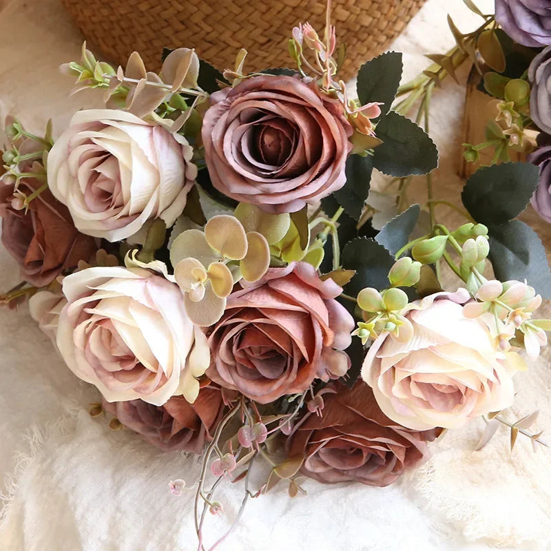 bouquet de roses artificielles en soie pour décoration intérieure - vue 3 sur 13
