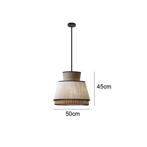Vintage Japanese pendant light in fabric and rattan - vue 12 sur 12