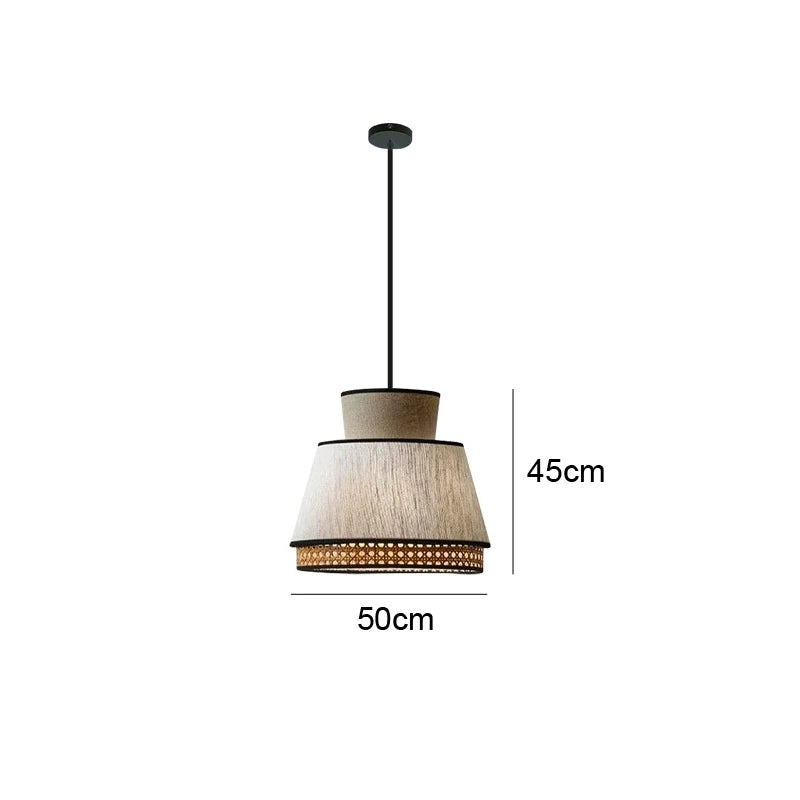 Vintage Japanese pendant light in fabric and rattan - vue 12 sur 12