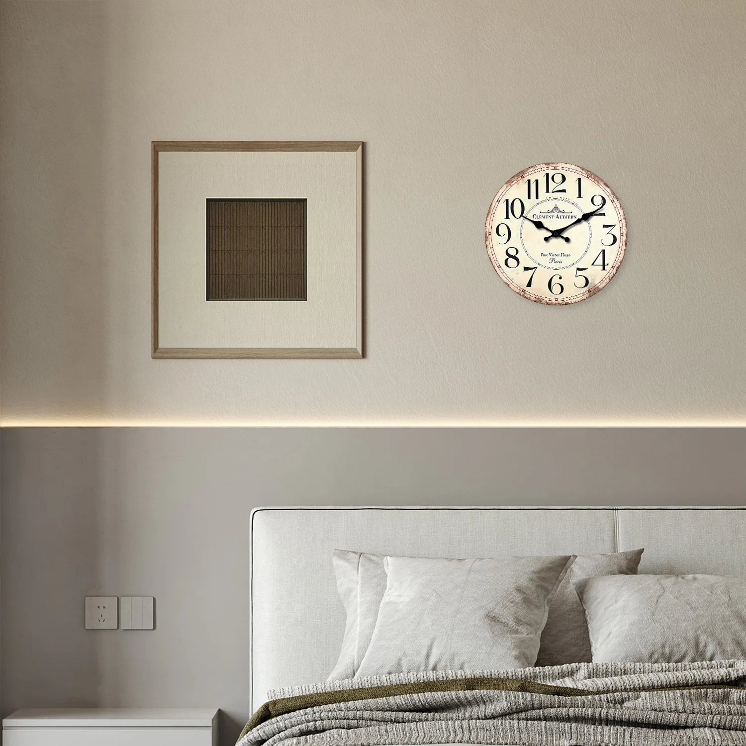 horloge murale rétro bois motif clément audierne décoration silencieuse - vue 5 sur 6