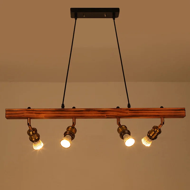 Rétro loft industriel bar lustre restaurant hot pot café lustre en bois magasin de vêtements fond mur spot - vue 5 sur 7