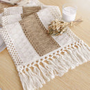 Chemin de table bohème crème motifs géométriques pompons