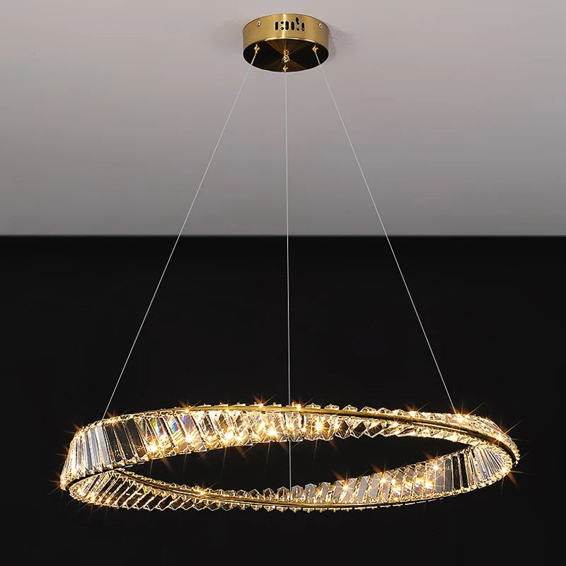 Crystal LED Chandelier for Living Room Kitchen Bedroom Ceiling Pendant Lamp, Gold Modern Remote Control Hanging Light - vue 5 sur 11