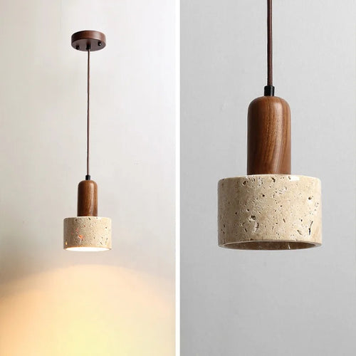 lustre en bois avec suspension et éclairage led