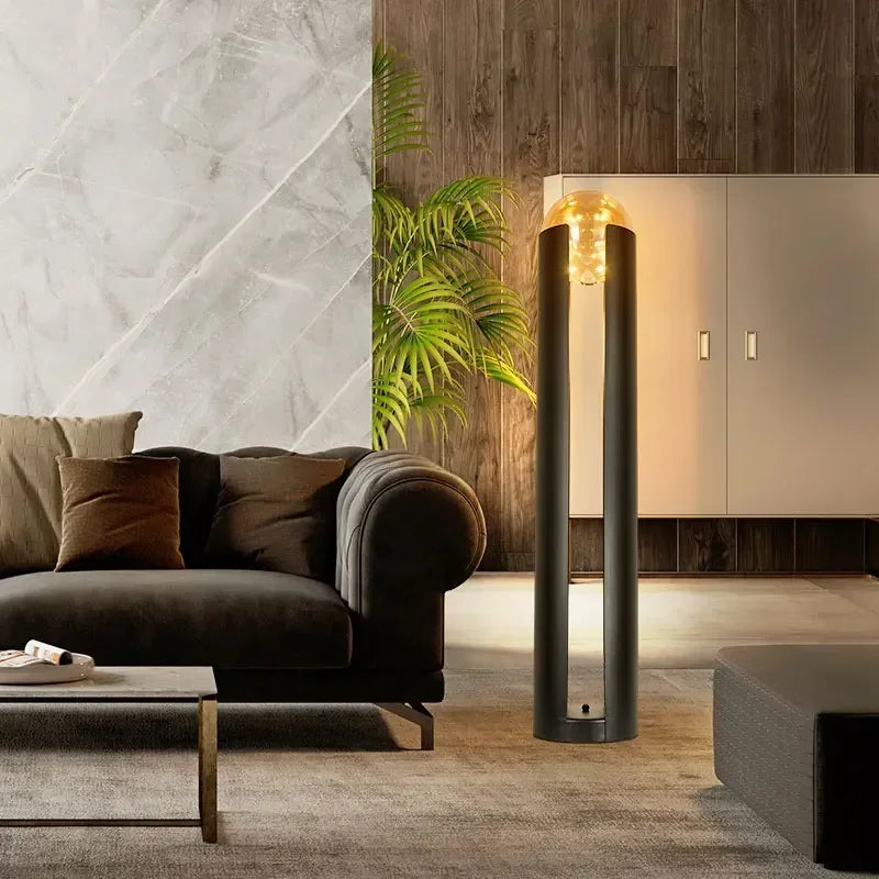 lampadaire moderne en fer et verre avec lumière led décorative - vue 4 sur 10