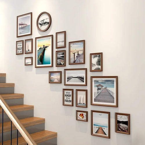 Minimalist Wooden Staircase Photo Wall Frame Set, Nordic Style, Gallery Wall Decor, Hallway Photo Frames and Background - vue 2 sur 7