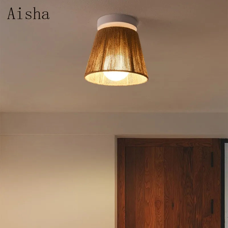 plafonnier en corde de chanvre style japonais rétro pour intérieur accueillant - vue 4 sur 8