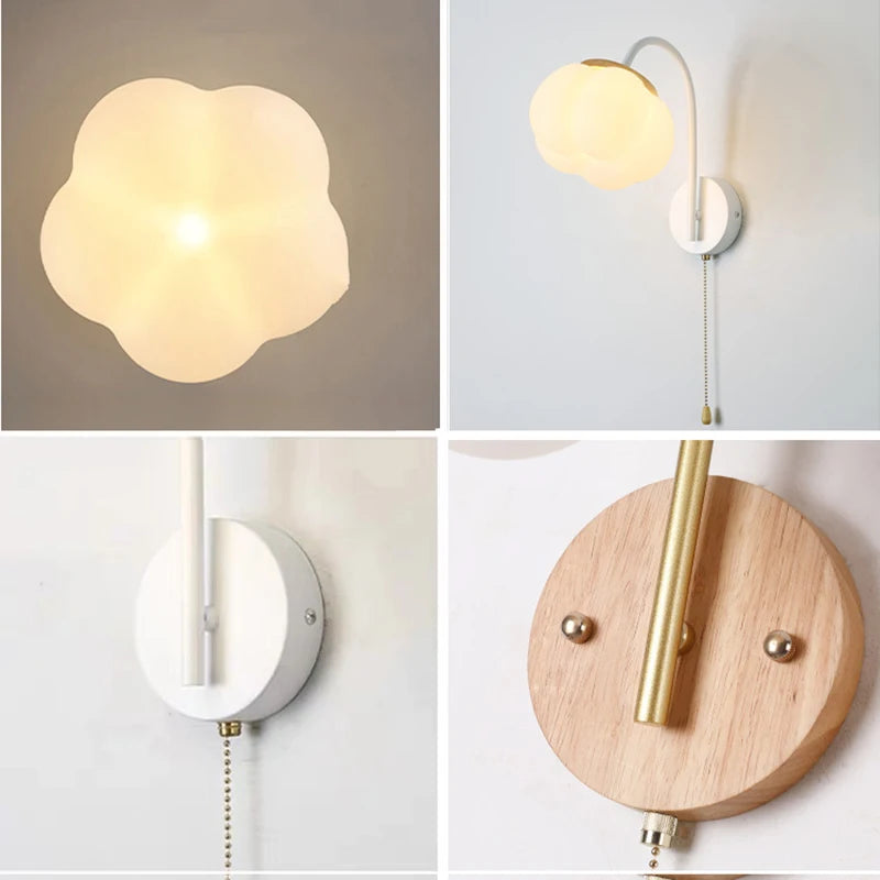 applique murale nordique en bois avec cordon interrupteur design coton - vue 6 sur 14