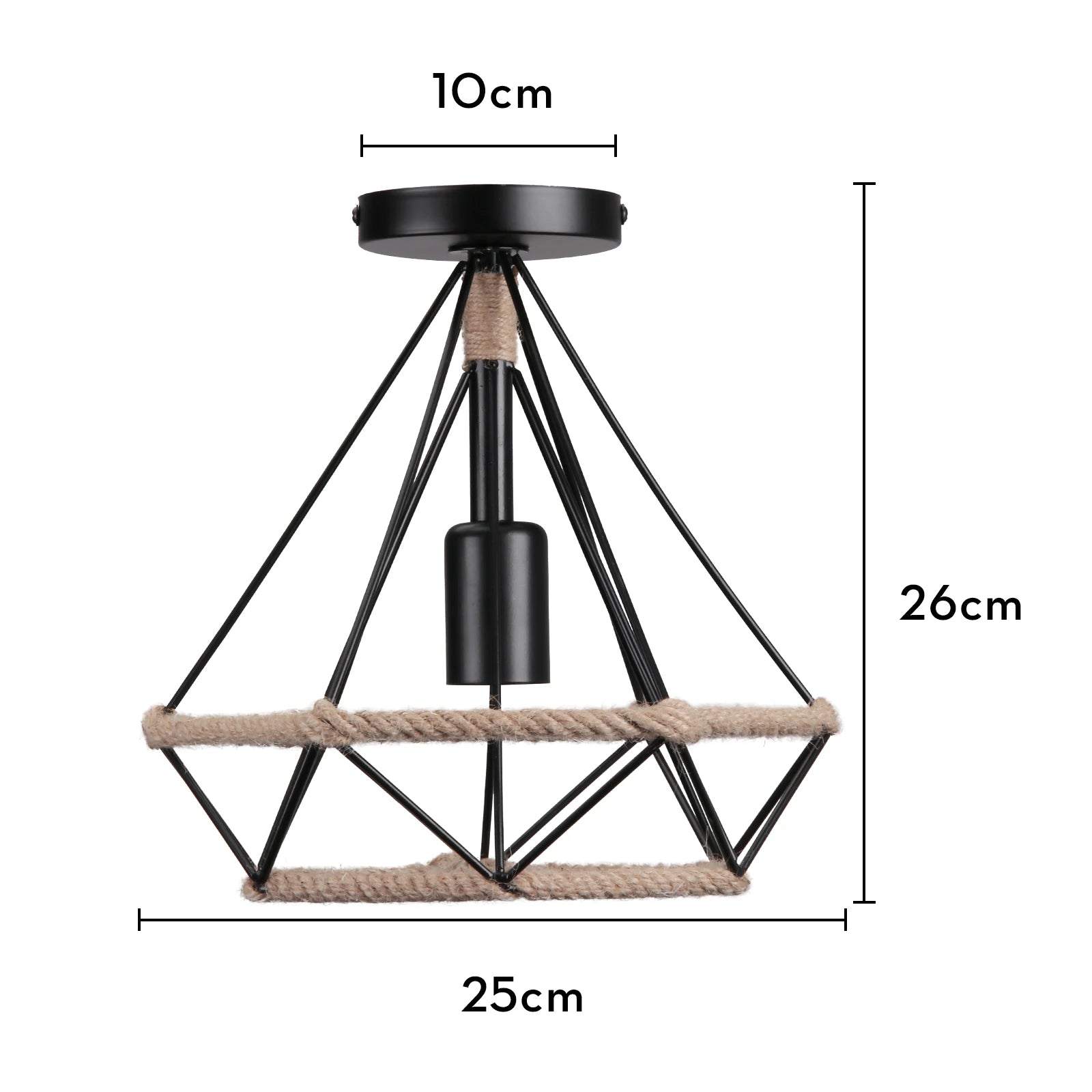 Retro metal ceiling light with hemp rope for vintage interiors - vue 14 sur 15