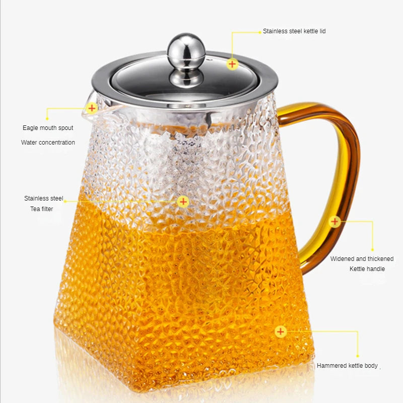 theiere verre martelee avec filtre inox resistante chaleur - vue 6 sur 7