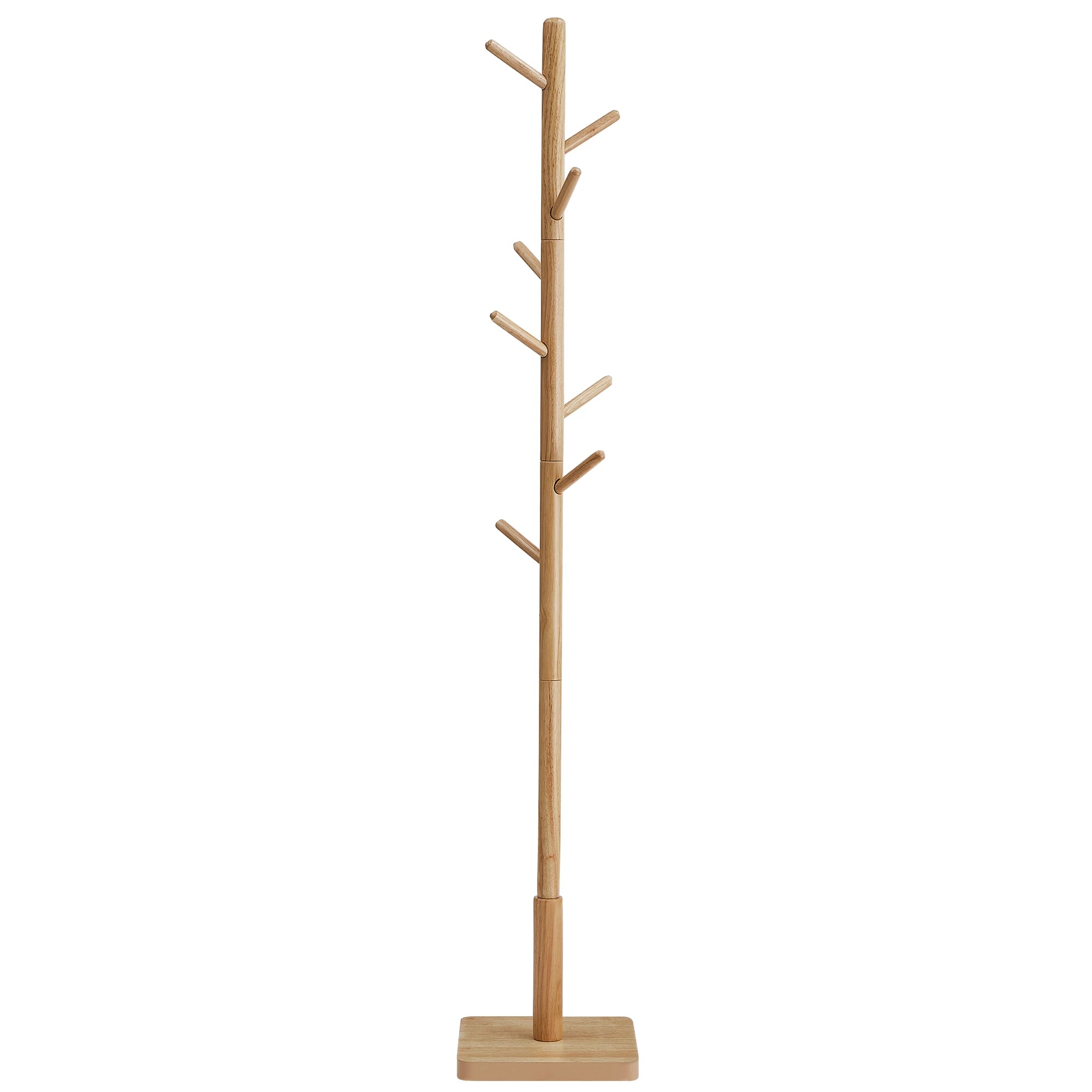 VASAGLE Coat Rack, Solid Wood Coat Stand, Free Standing Hall Coat Tree with 8 Hooks for Coats, Hats, Bags, Purses, for Entryway