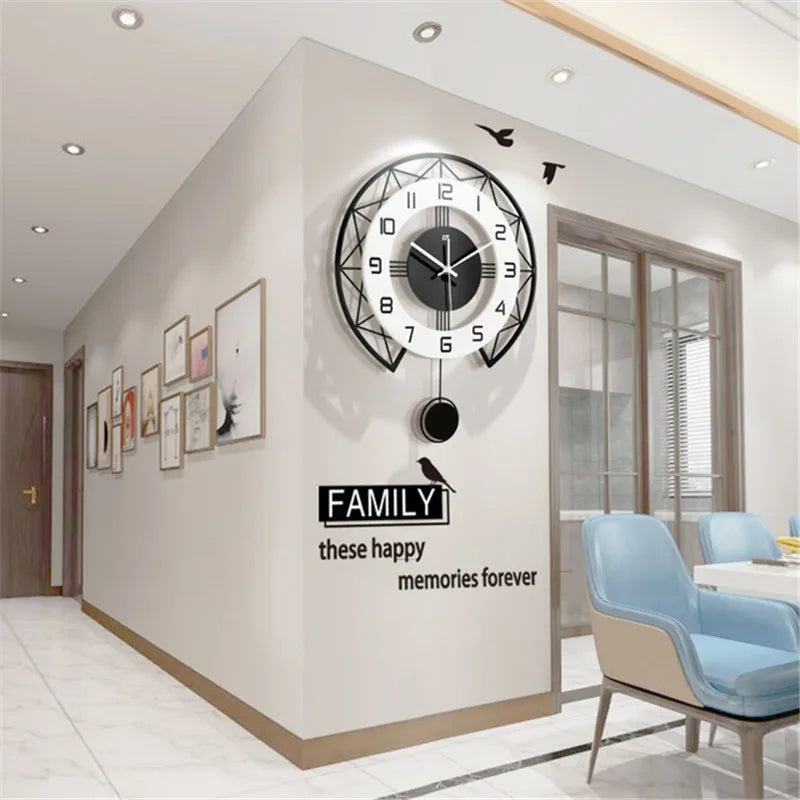Swinging Wall Clock for Home Living Room, Interior Decoration Silent Horologe, Minimalist Design, Living Room, Art wall Clock - vue 2 sur 6