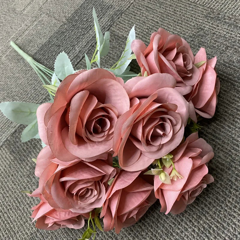 bouquet de roses artificielles en soie décoration florale élégante - vue 12 sur 15