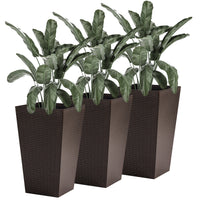 Outsunny Set of 3 Square Pots for Plants Flowers 3 Pot Mat Effect of Smile Rattan for Garden Terrace 36.5x36.5x61cm
