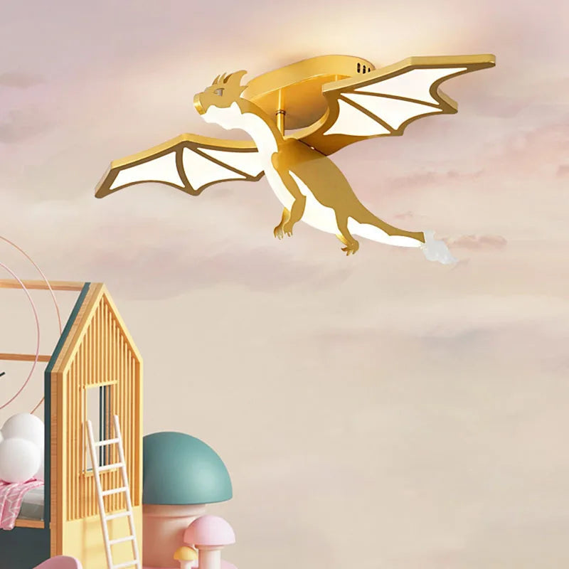 plafonnier led design dessin animé dinosaure doré décoratif - vue 5 sur 7