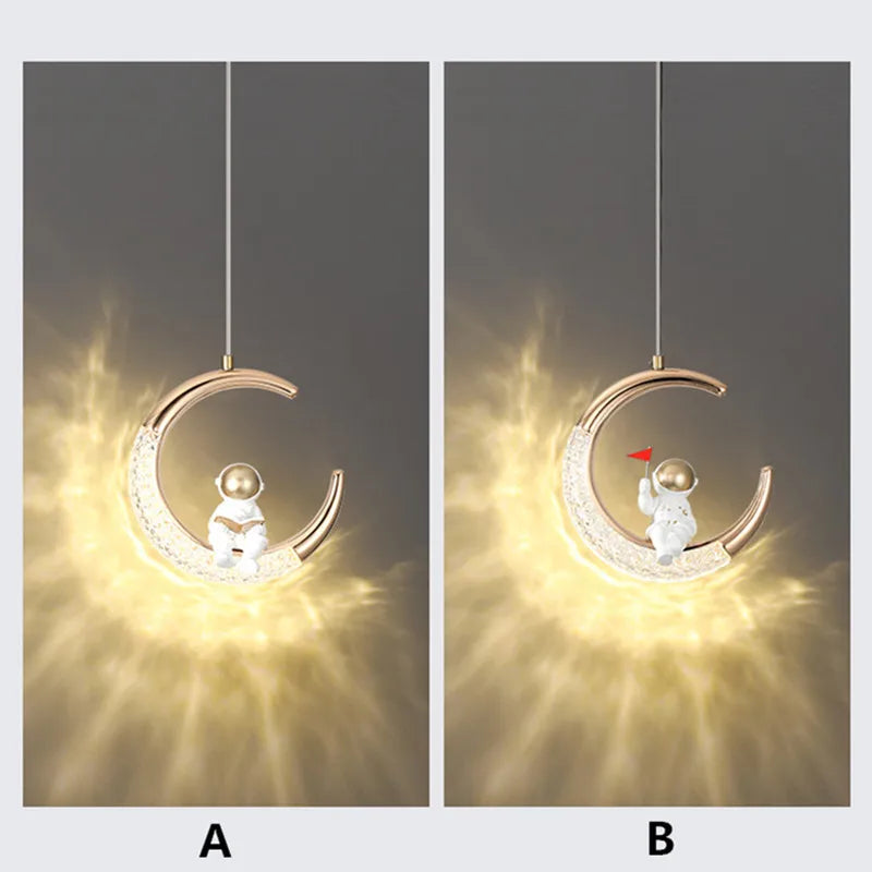 Chambre d'enfant lustre de chevet moderne minimaliste lumière de luxe dessin animé garçon fille chambre lune lampe astronaute petit lustre - vue 6 sur 8