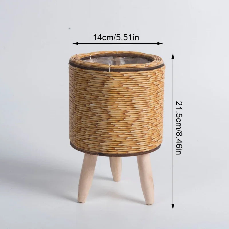 pot de fleurs en rotin tissé pour décoration et rangement - vue 10 sur 12