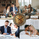 Wooden silent wall clock, antique brass pattern design, modern design, home decoration, living room dining room decoration
