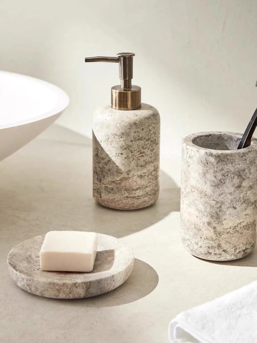 Natural Marble Bathroom Set, Lotion Bottle, Hand Sanitizer Bottle, Mouthwash Cup, Soap Tray, Household Products - vue 3 sur 6
