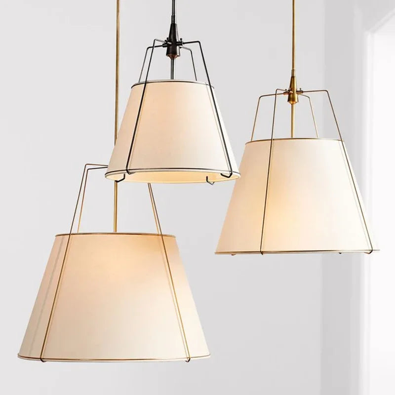 Cone drum pendant light, fabric lampshade, restaurant kitchen pendant light, indoor home decoration lighting - vue 1 sur 8