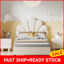 Youth Bed, Upholstered Bed, Skin-friendly Velvet Fabric, With Solid Flower-shaped Headboard and Slatted Frame, 90 x 200 cm