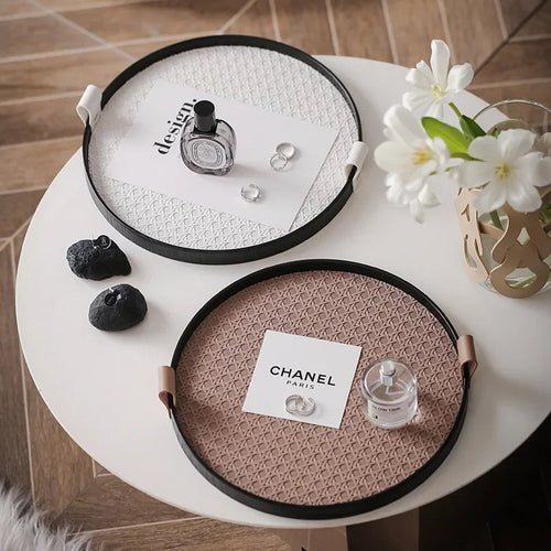 plateau en cuir rétro pour rangement et décoration luxe - vue 2 sur 8