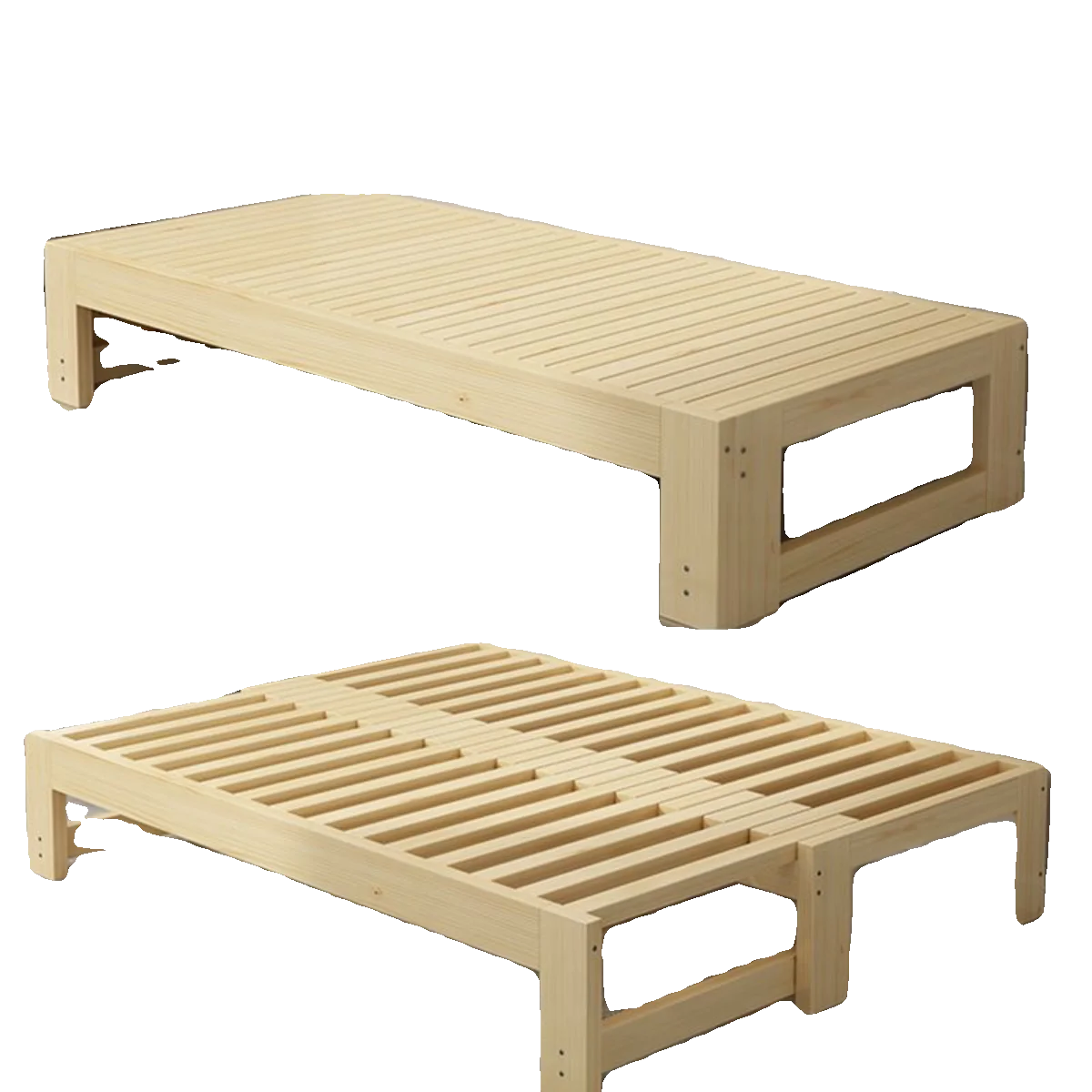 Customized: Fold-out sofa bed, dual-purpose all-solid wood, small apartment, telescopic bed, pull-out bed, push-pull bed, foldab - vue 4 sur 24