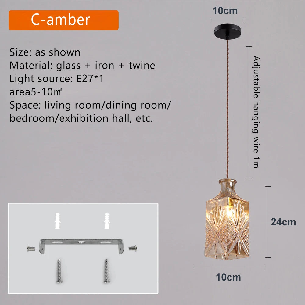 Vintage carved glass pendant light for ceiling decoration