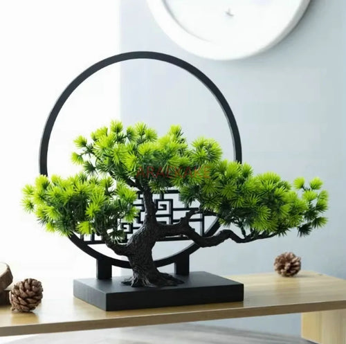 1pcs Chinese style simulation welcoming guests with pine, green plants, bonsai decorations for indoor landscaping and decoration - vue 7 sur 8