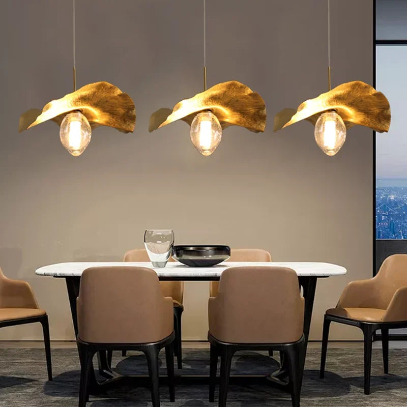 lustre nordique en cuivre forme de feuille de lotus suspendu - vue 4 sur 9
