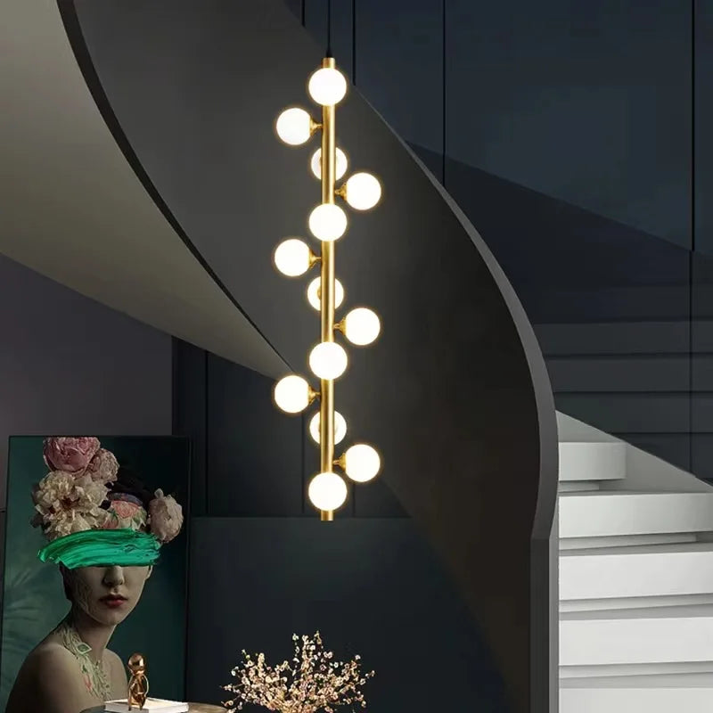 lustre moderne en verre et cuivre avec fil réglable - vue 5 sur 8
