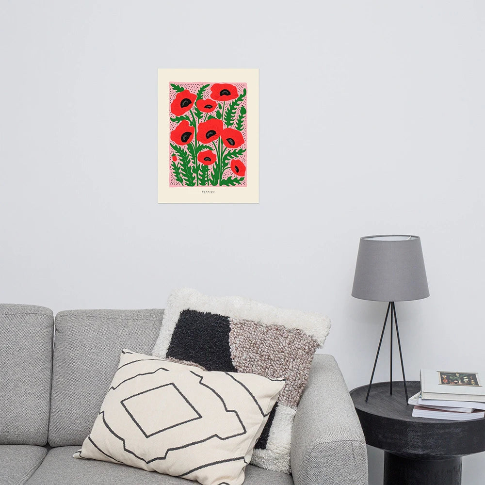 bouquet de fleurs coquelicot art mural abstrait décoration florale - vue 4 sur 7
