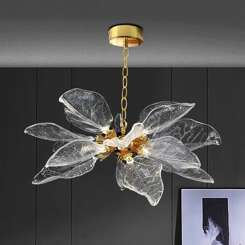 lustre moderne en verre de résine en forme de feuille pour intérieur