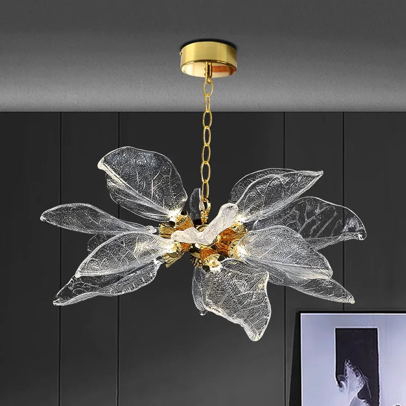 lustre moderne en verre de résine en forme de feuille pour intérieur - vue 2 sur 9